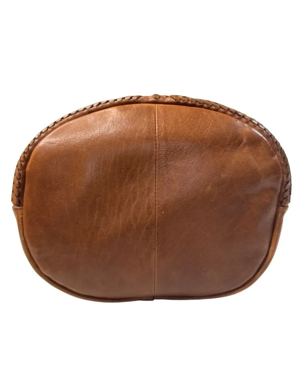Woven Genuine Leather Brown Shoulder Bag W/Adjustable Strap & Inner Pockets